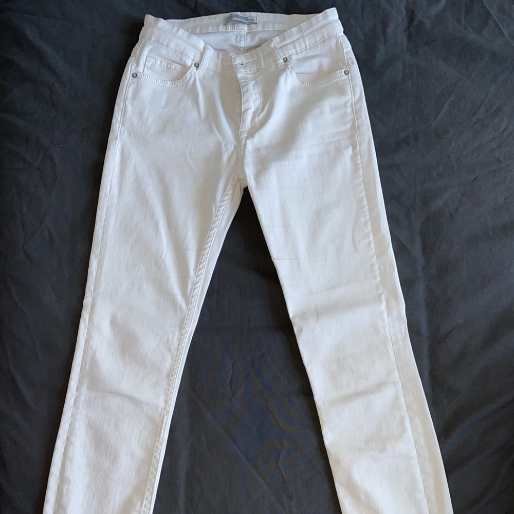 Zara mid-rise white “coated” skinny jean. US Size 4